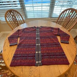 HERMAN GEIST 100% Wool Red Nordic Cardigan 2X Classic Style